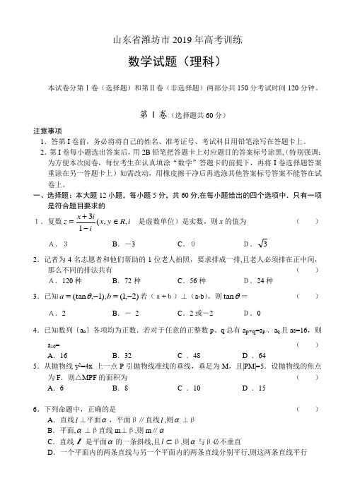 山东省潍坊市2019年高考训练 数学(理)