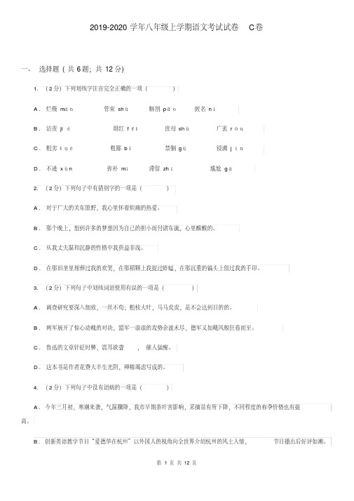 2019-2020学年八年级上学期语文考试试卷C卷