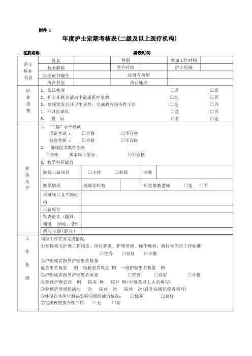 年度护士定期考核表