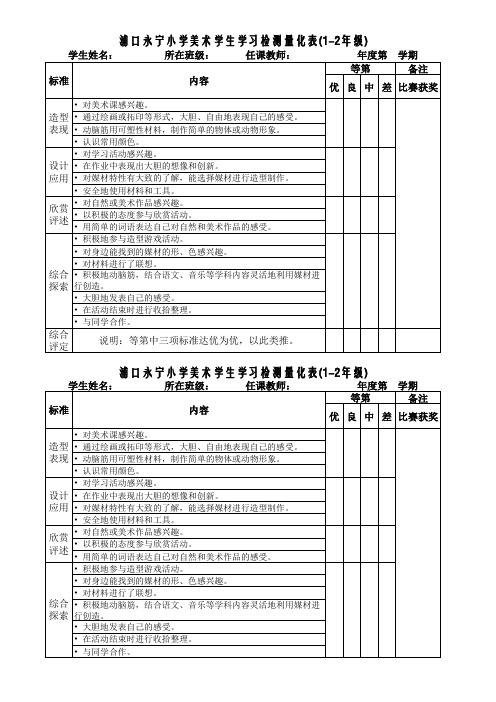 小学学生美术评价量化表