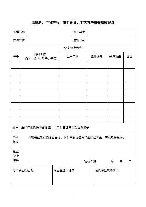 原材料(构配件)进场检查验收记录