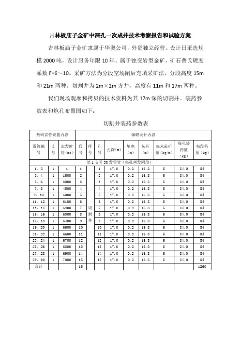 吉林板庙子金矿中深孔一次成井技术考察报告和试验方案