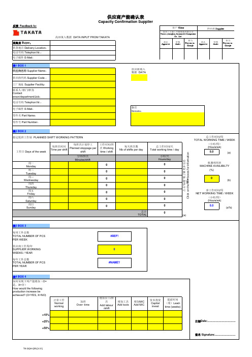 供应商产能确认表(新) Capacity Confirmation Supplier