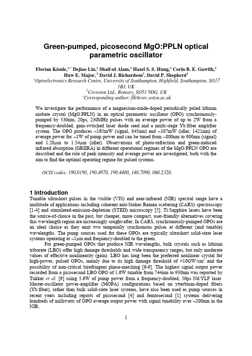 Green-pumped picosecond MgOPPLN optical parametric oscillator