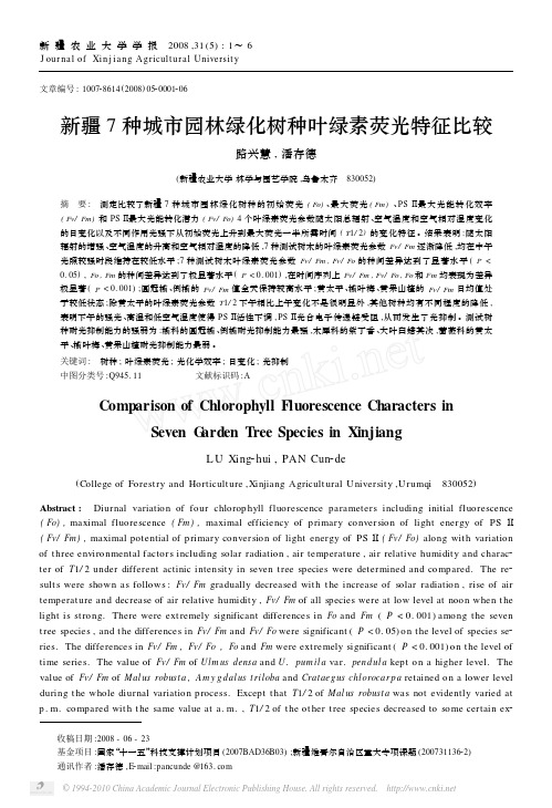 新疆7种城市园林绿化树种叶绿素荧光特征比较