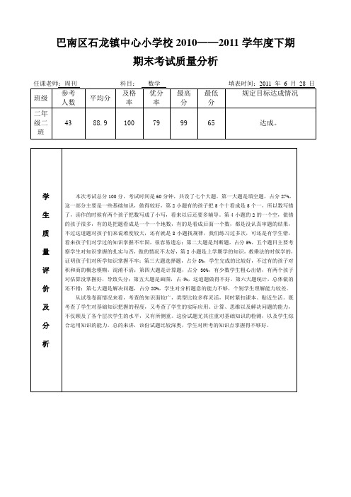 考试质量分析表(老师填写)