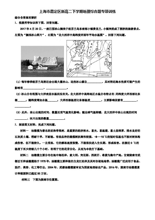 上海市嘉定区新高二下学期地理综合题专项训练含解析