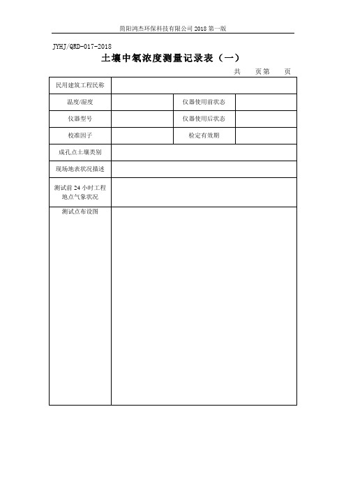 土壤中氡浓度测量记录表