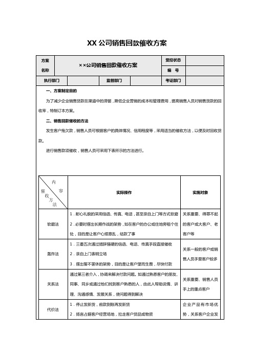 XX公司销售回款催收方案