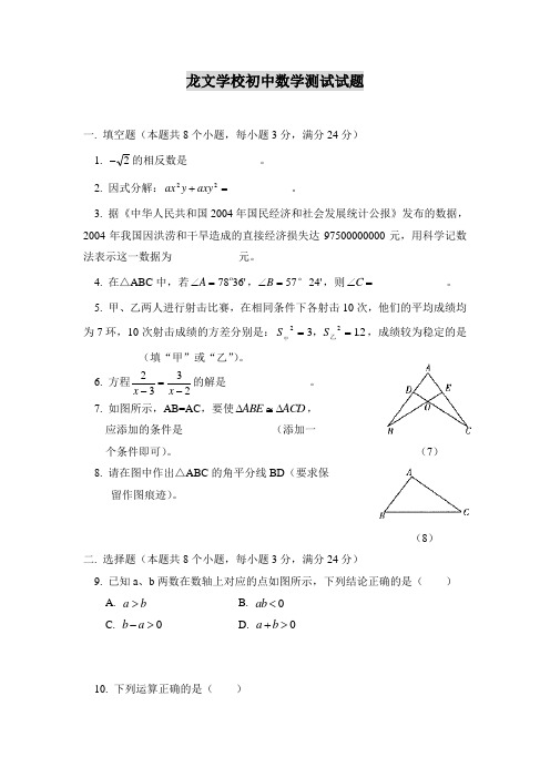 毕业会考数学试卷1