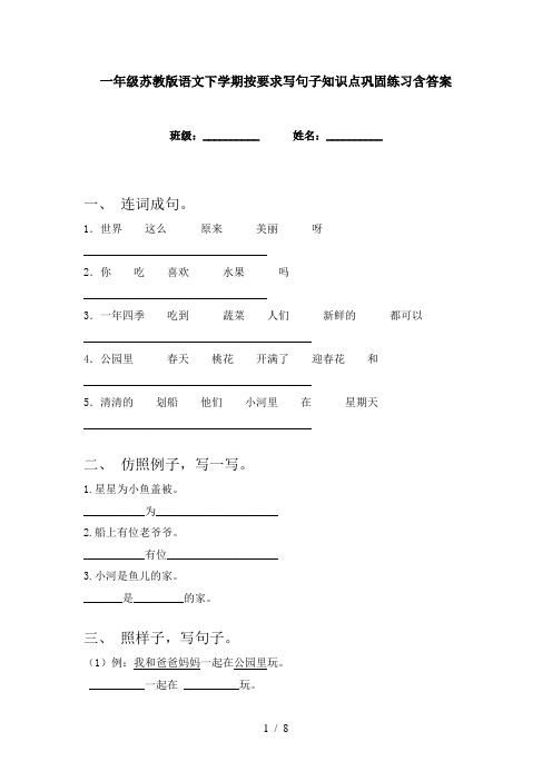 一年级苏教版语文下学期按要求写句子知识点巩固练习含答案