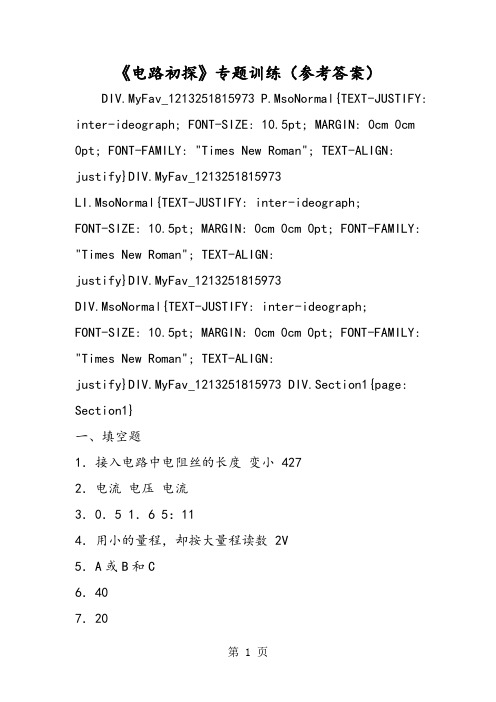 《电路初探》专题训练(参考答案)-精选教育文档