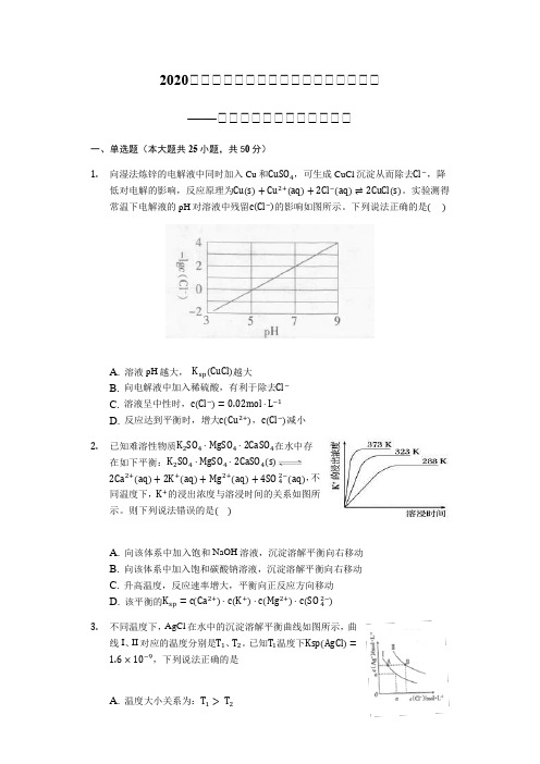 2020届高三化学二轮复习常考题型提升训练——沉淀溶解平衡曲线分析专练