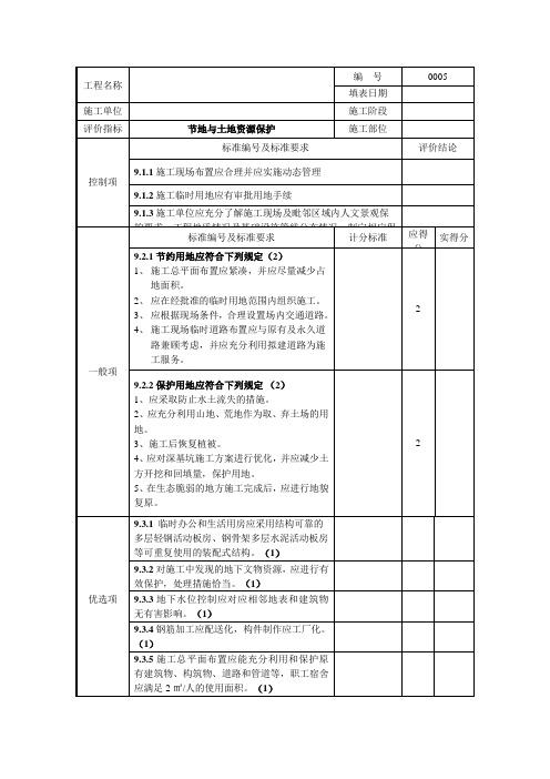 绿色施工要素评价表【节地】