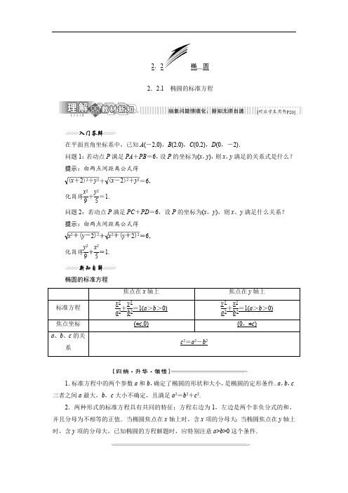 2018-2019学年高二数学苏教版选修2-1讲义：第1部分 第2章 2.2 2.2.1 椭圆的标准方程含解析