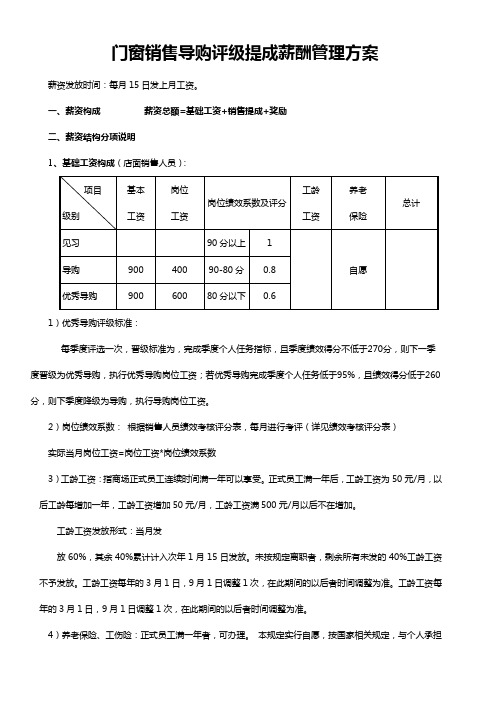 门窗销售导购评级提成薪酬管理方案