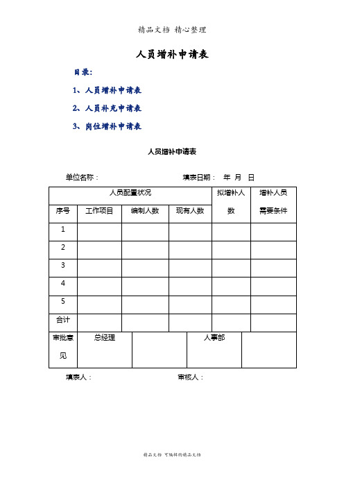 人员增补申请表