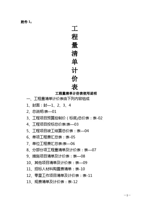 工程量清单计价表格式