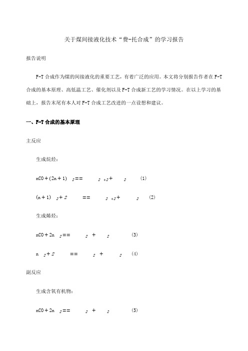 费托合成工艺学习报告本科