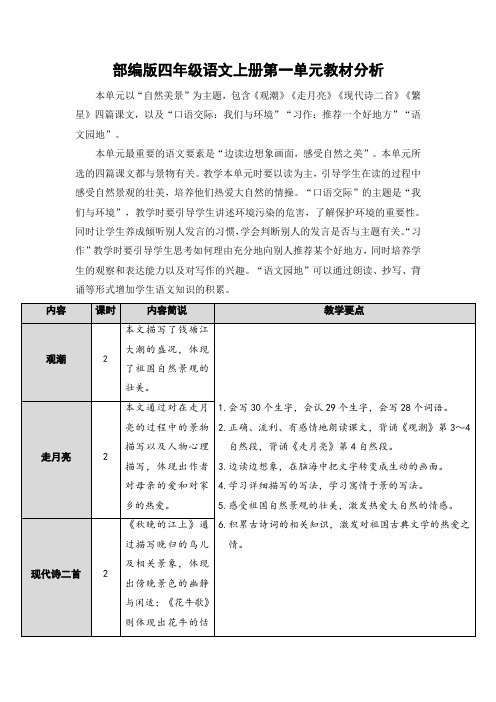 部编版四年级语文上册第一单元教材分析