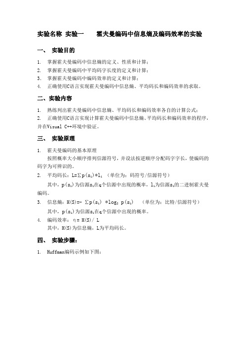 编码理论实验报告实验一霍夫曼编码中信息熵及编码效率的实验