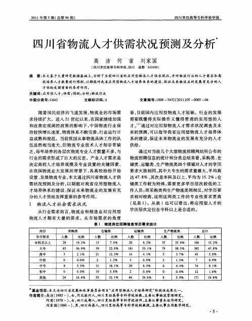 四川省物流人才供需状况预测及分析