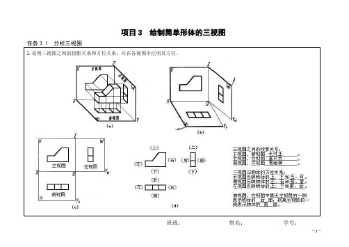 机械制图习题集项目3  绘制简单形体的三视图——答案