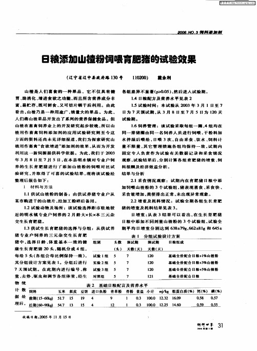 日粮添加山楂粉饲喂育肥猪的试验效果