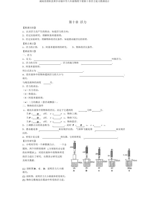 湖南省邵阳县黄亭市镇中学八年级物理下册第十章浮力复习教案