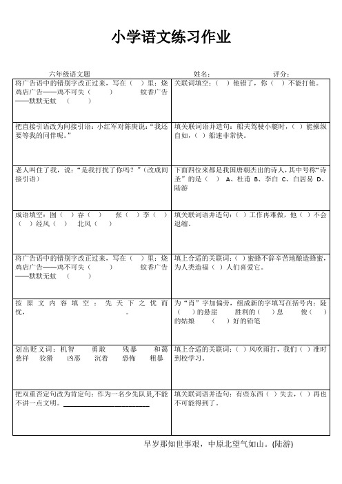 小学六年级语文阶段复习冲刺训练 (37)