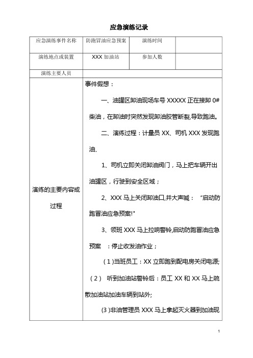 XX加油站应急预案演练记录(防跑冒)