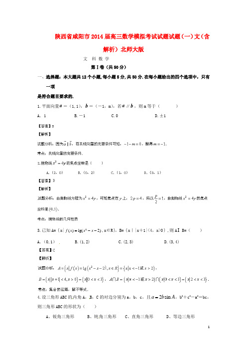 陕西省咸阳市高三数学模拟考试试题试题(一)文(含解析)