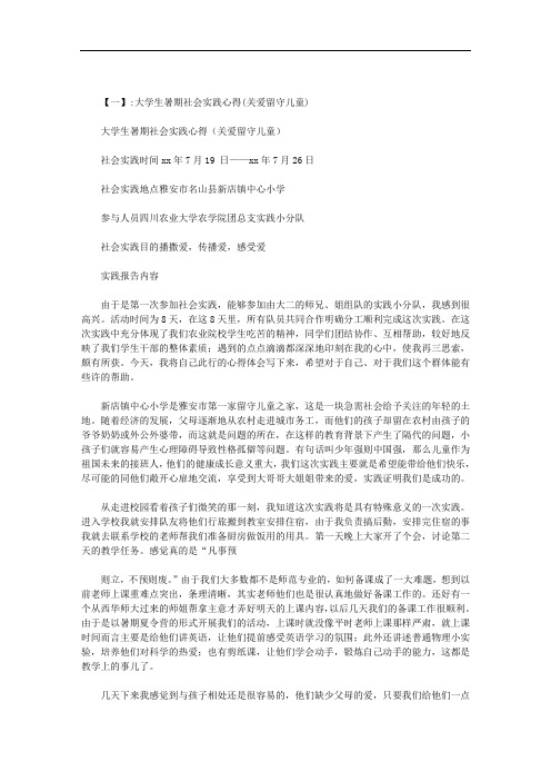 大学生暑期关爱农村留守儿童社会实践总结范文