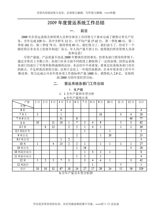 2009年度营运系统工作总结