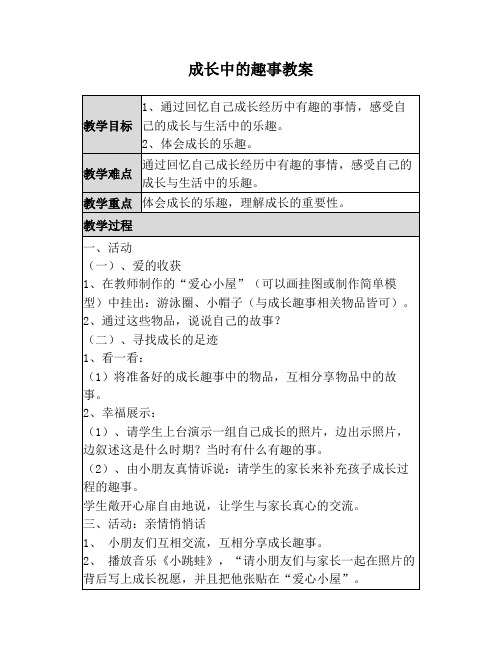 中班成长中的趣事教案