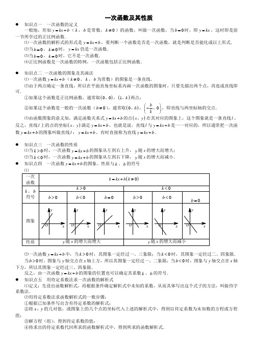 一次函数知识点、经典例题、练习-绝对经典讲义!!!