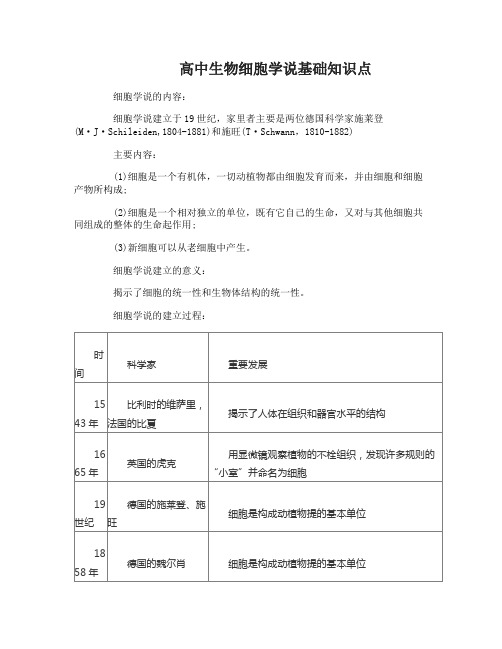 高中生物细胞学说知识点