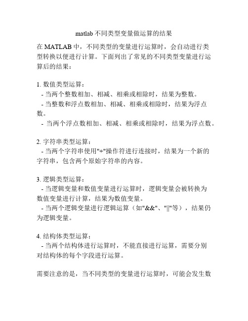 matlab不同类型变量做运算的结果