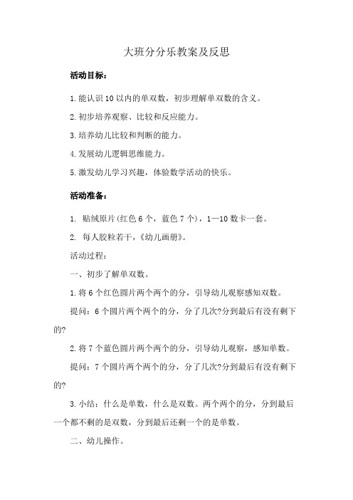 大班分分乐教案及反思