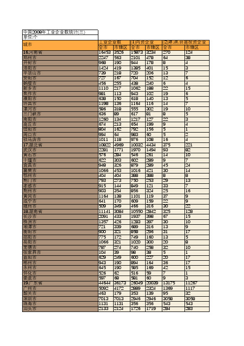 中国2008年工业企业数统计(三)