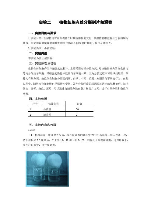 实验二植物细胞有丝分裂制片和观察