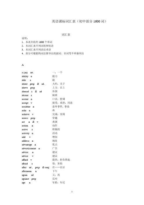 中考1600单词