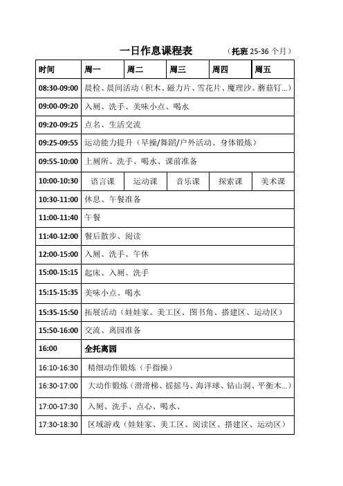 托班宝宝一日作息课程表25-36个月