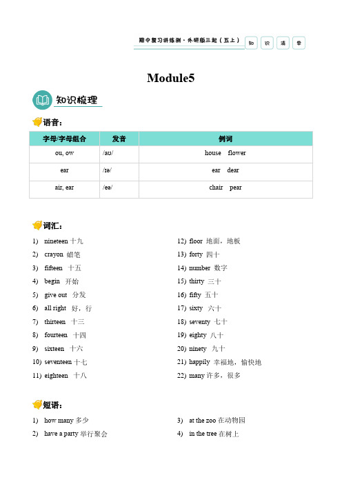 Module5(知识清单)-2024-2025学年五年级英语上学期期中复习讲练测(外研版三起)