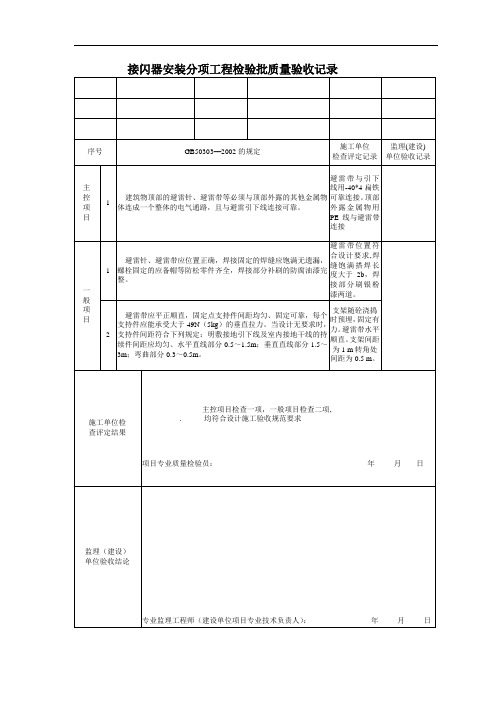 接闪器安装分项工程检验批质量验收记录