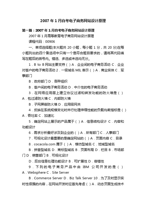 2007年1月自考电子商务网站设计原理