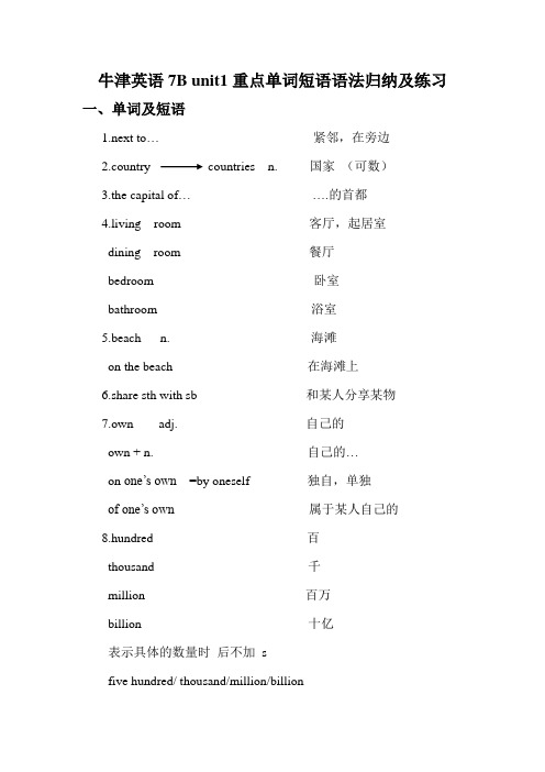 牛津英语7B unit1重点单词短语语法归纳及练习