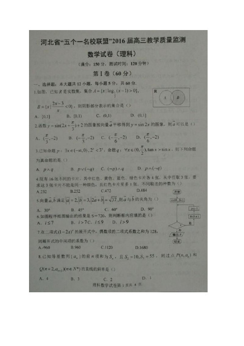 河北省五个一名校联盟高三12月教学质量监测——数学理(图片)数学(理)