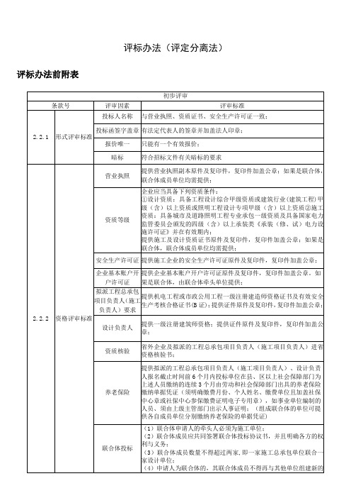 评标办法评定分离法