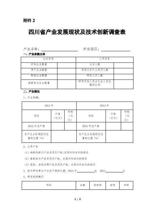 产业发展现状及技术创新调查表